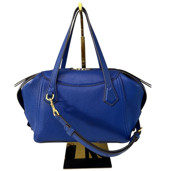 Tory Burch Perry Pebbled Leather Satchel Blue Green Gold Hardware - Picture 4 of 15